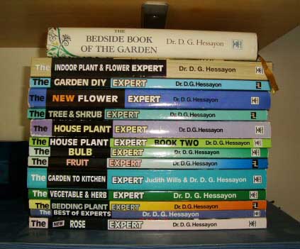 Collection of Dr Hessayon Expert Books in a bookcase