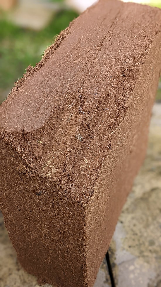 Coconut Coir slab compressed and ready for water to be added