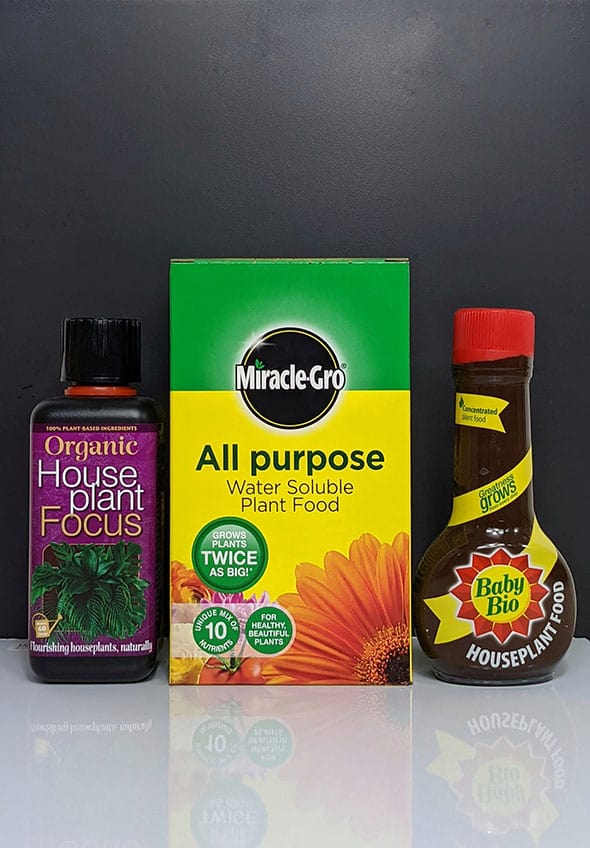Baby Bio, Houseplant Focus and Miracle Grow plant fertilizers