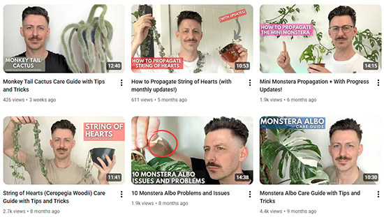 Collection of six small YouTube stills